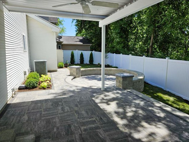 Photograph: stone terrace set into a walled slope