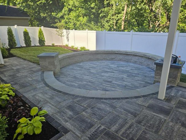 Photograph: two-tier limestone wall with planted terraces